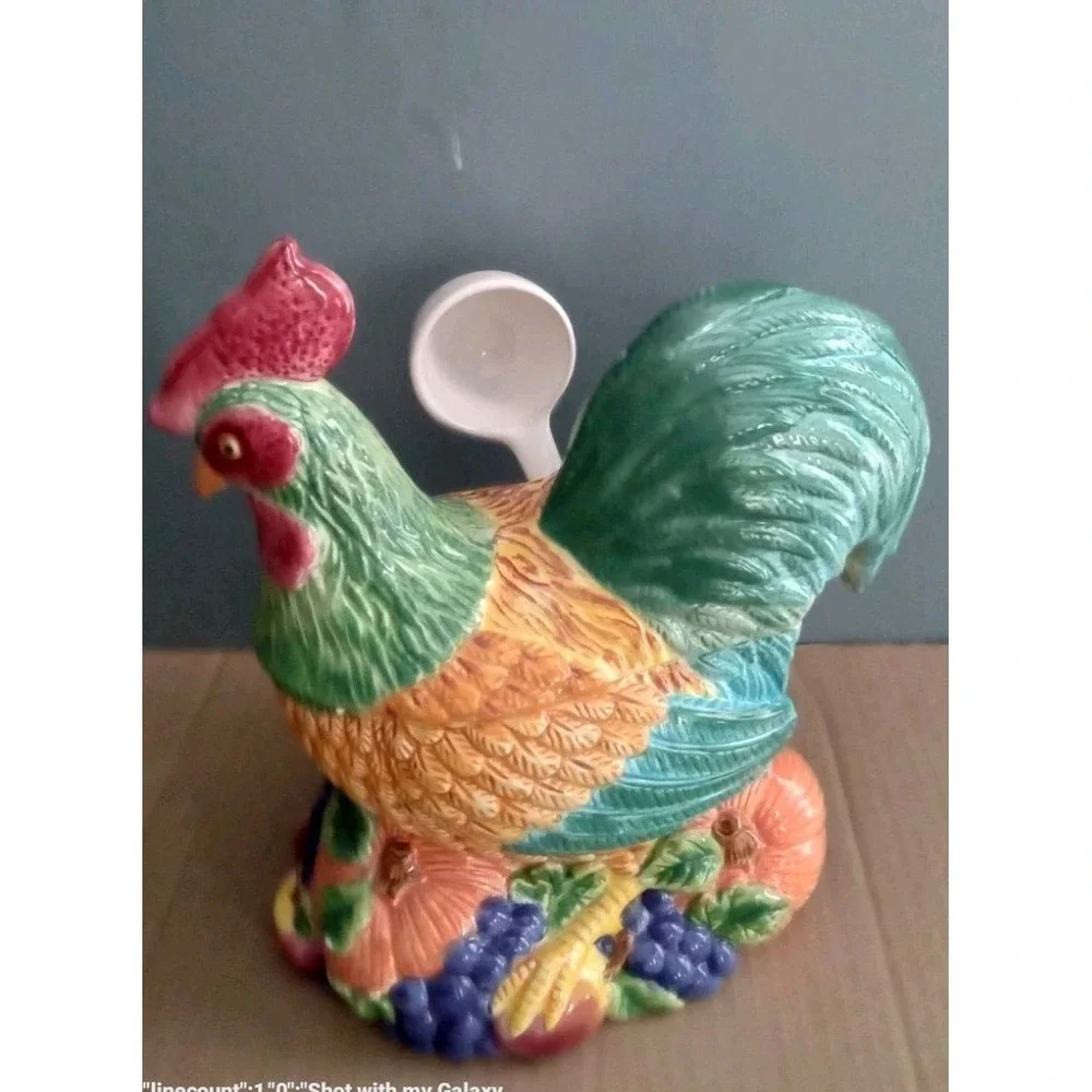 Whimsical Ceramic Rooster Soup Tureen Ladle‎ Fruit Decor Kitchen Decor